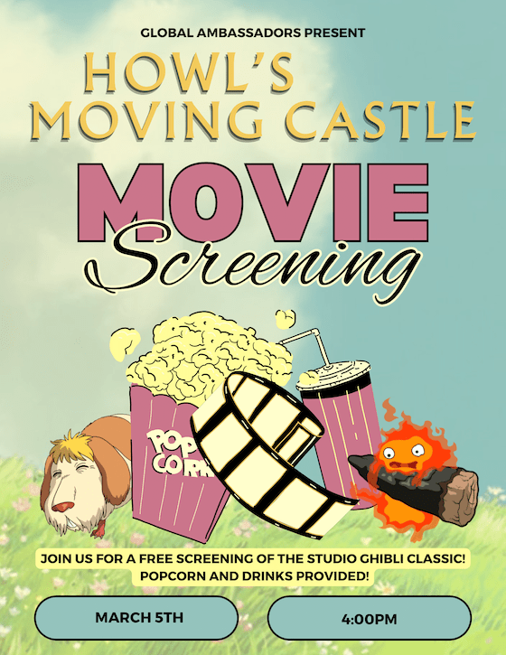 Movie Screening: Howl's Moving Castle - Presented by the Global Ambassadors