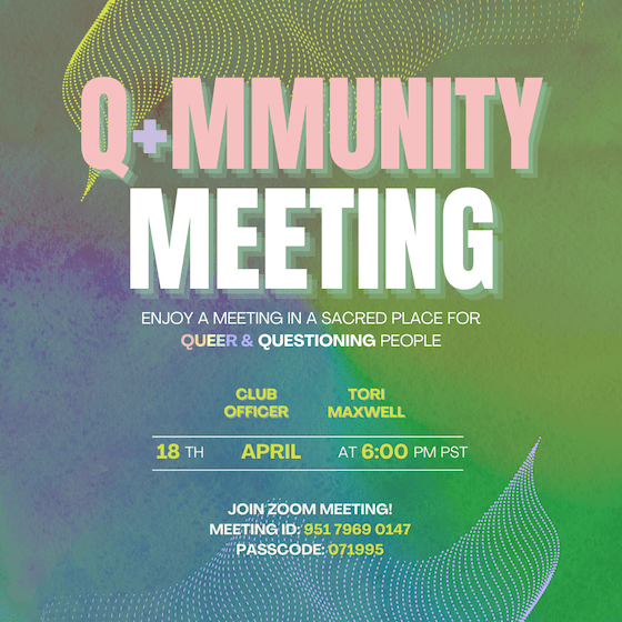 Poster for Q+mmunity meeting- April 18th